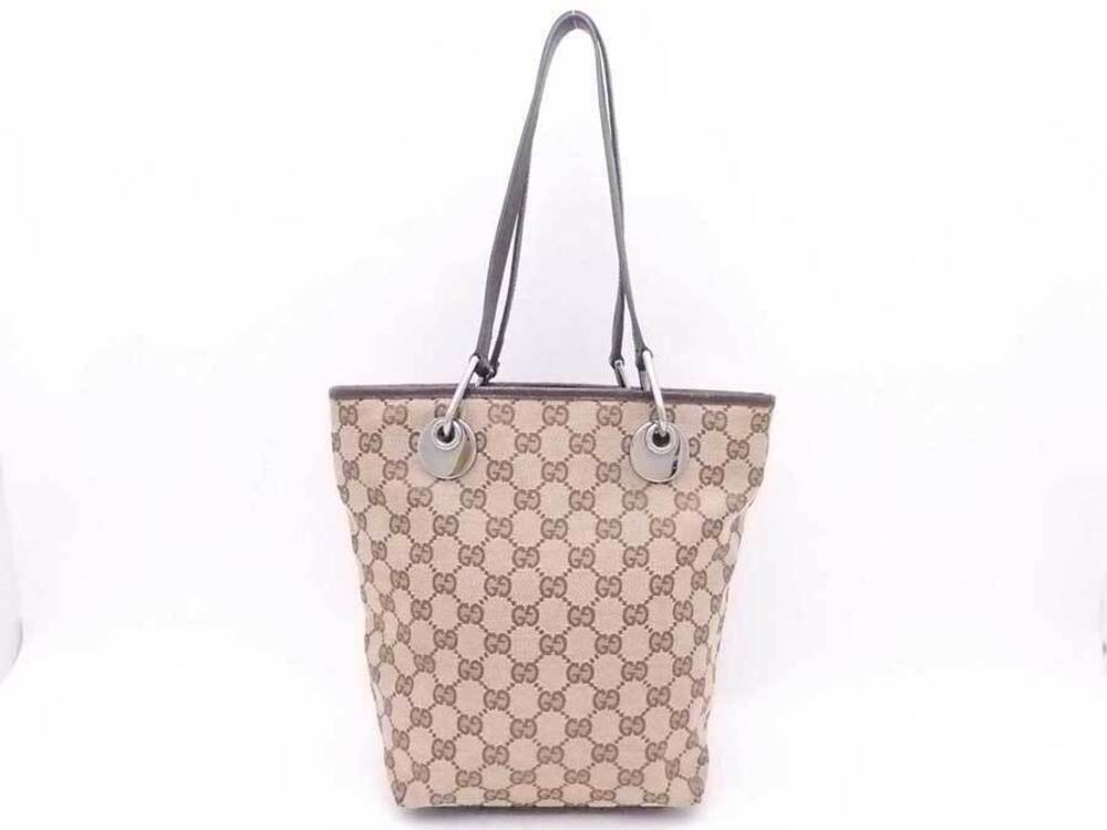 Gucci Abbey GG Canvas Leather Shoulder Bag Tan Brown